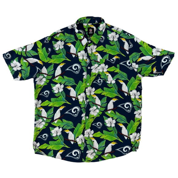 NFL Team Apparel LA Rams Hawaiian Men‎ Button Up Short Sleeve Shirt Size XL - Picture 1 of 7